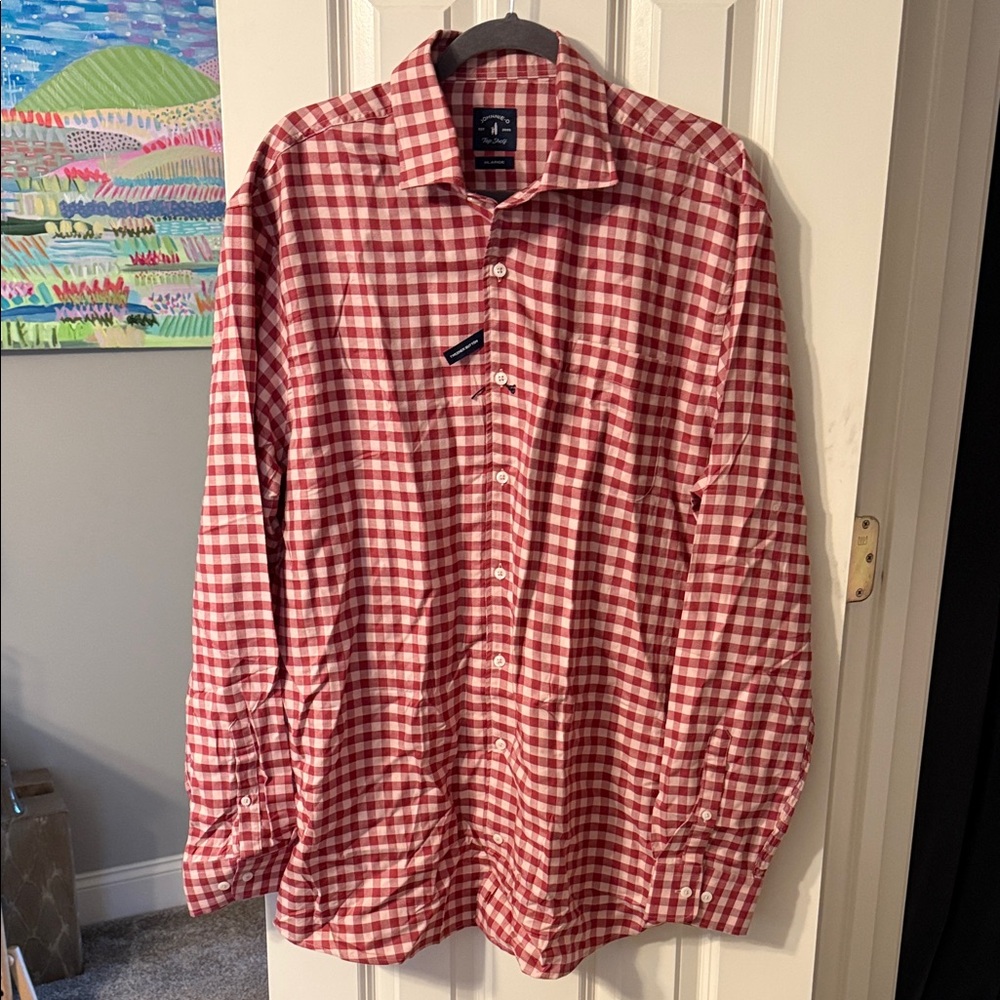 Johnnie-O Red and White Plaid Shirt XL